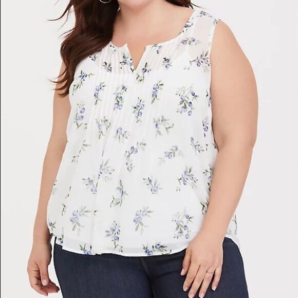 Torrid White Sheer Blueberry Print Tank Top - Picture 1 of 6